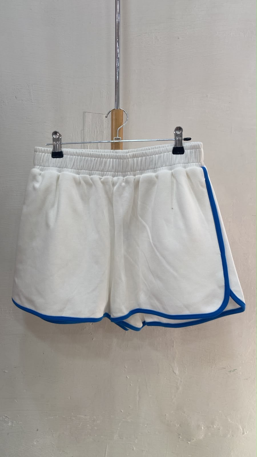 White Athletic Shorts with Blue Trim