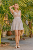 VESTIDO MINI CON COPA DE ENCAJE, VOLANTES EN LOS HOMBROS BLANCO