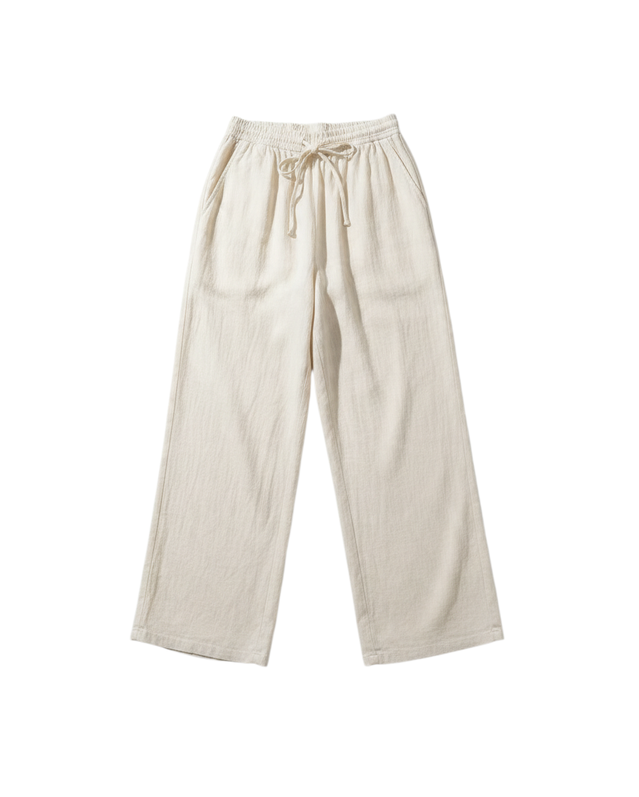 Cream Relaxed Wide-Leg Pants with Drawstring Detail