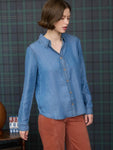 Camisa de Mezclilla Chambray con Cuello y Manga 3/4 con Botón