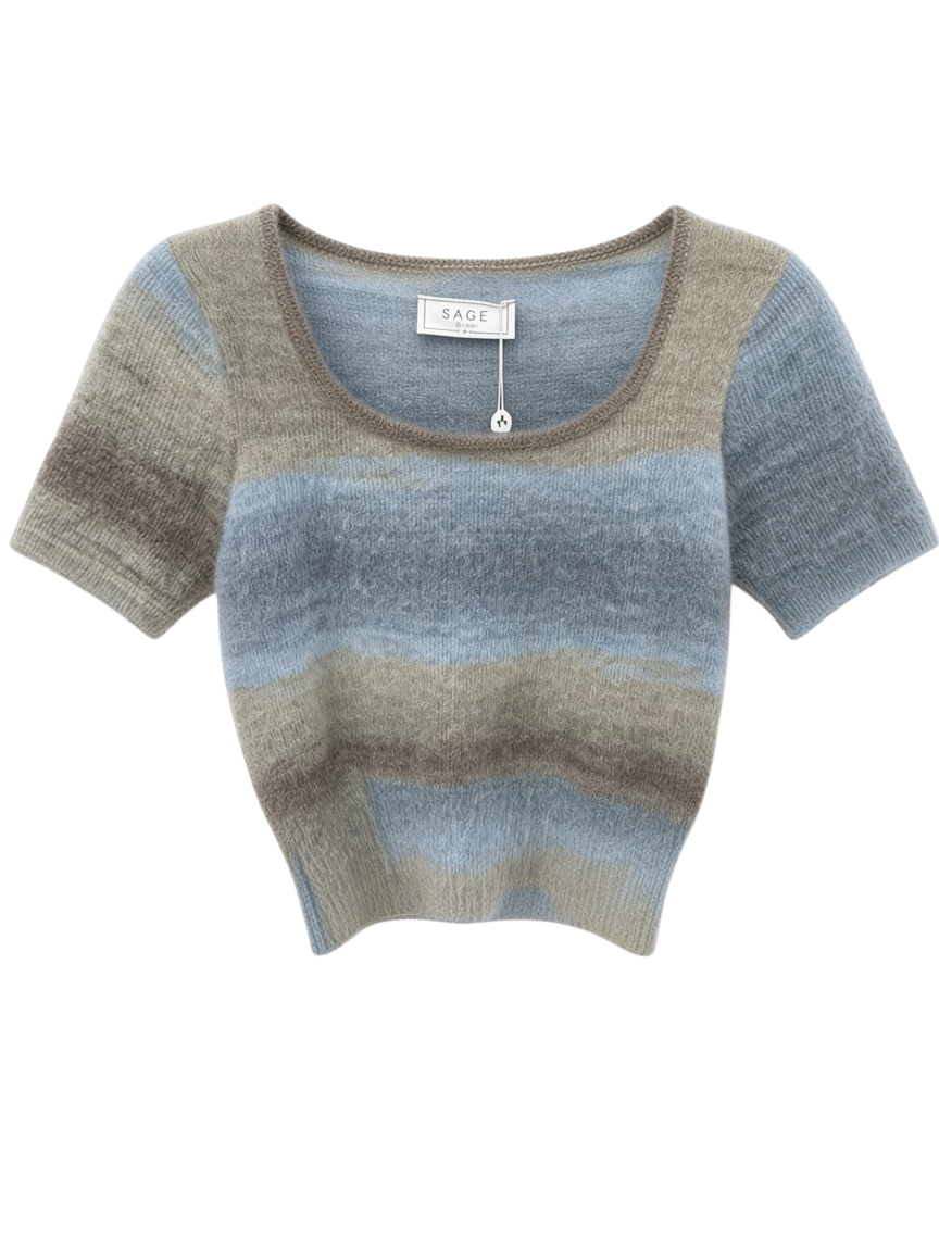 Top de Punto Sage con Detalles a Rayas - Estilo Boutique