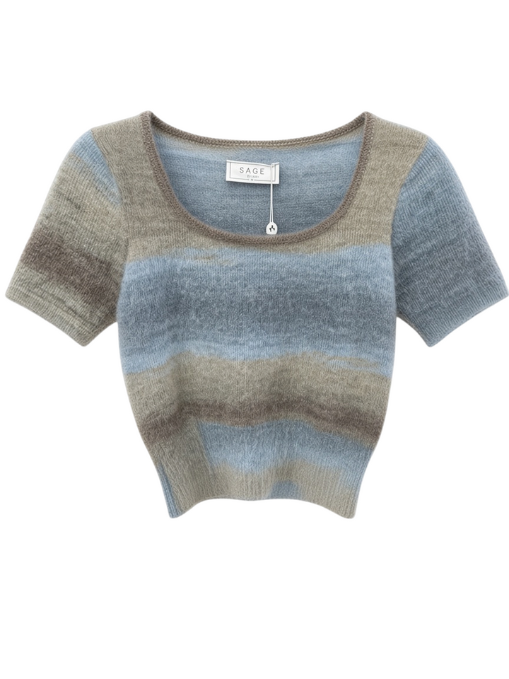 Top de Punto Sage con Detalles a Rayas - Estilo Boutique
