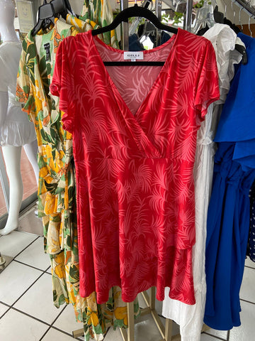 Vestido rojo con estampado corto manga corta