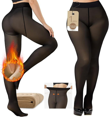 Medias Mallas Leggins Afelpadas Efecto Translúcido, Gruesas para el Invierno