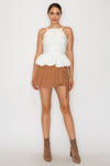 Short/Skort Cafe Estilo Wrap con Pliegues y Cinturón – Cintura Alta, A-line