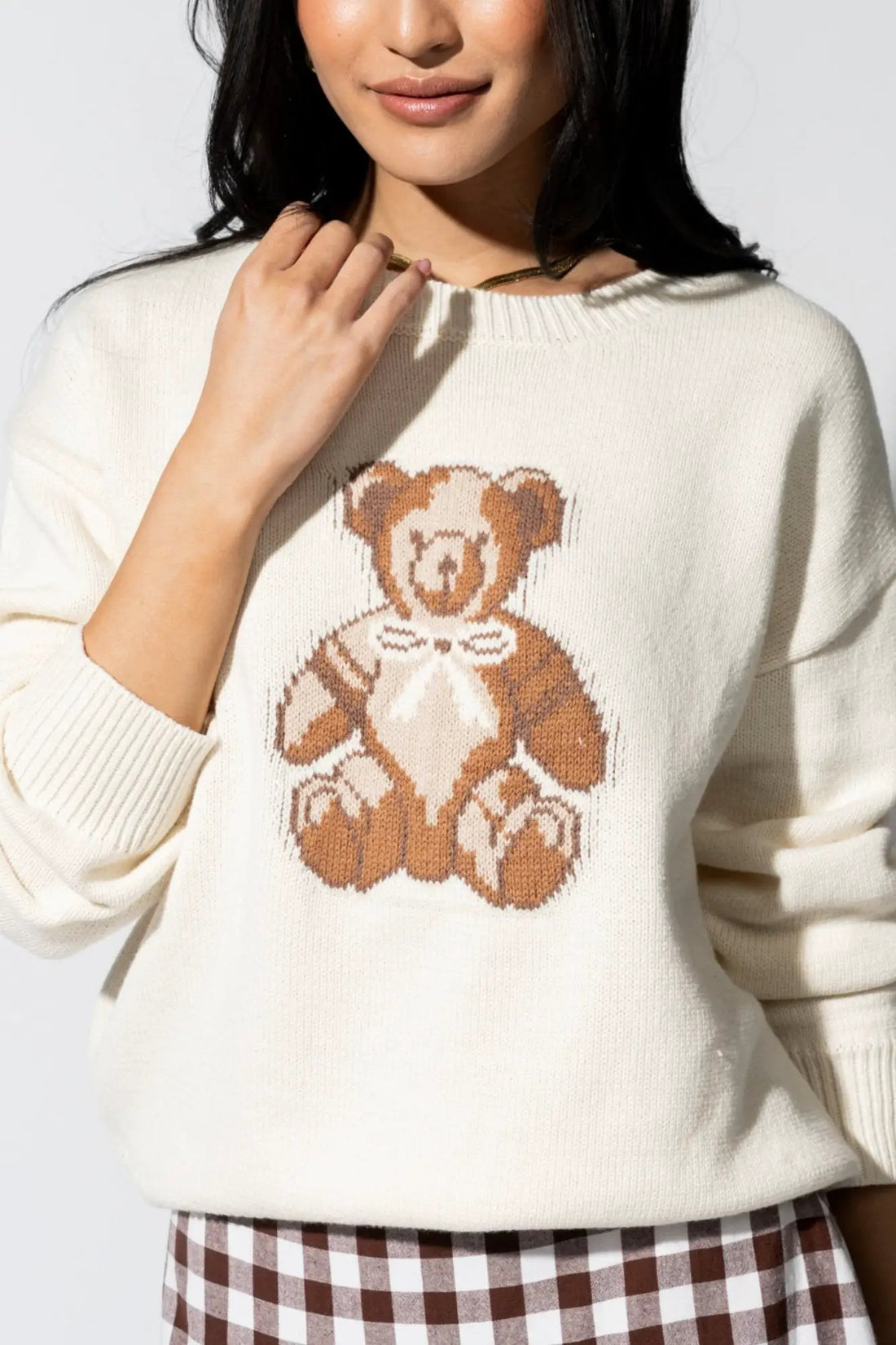 Suéter Osito de Peluche Beige Tejido Jacquard Cuello Redondo para mujer by Blu Pepper