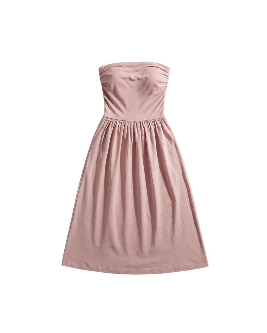 Vestido Rosa con Cuello Drapeado y Falda Fruncida - Estilo Boutique