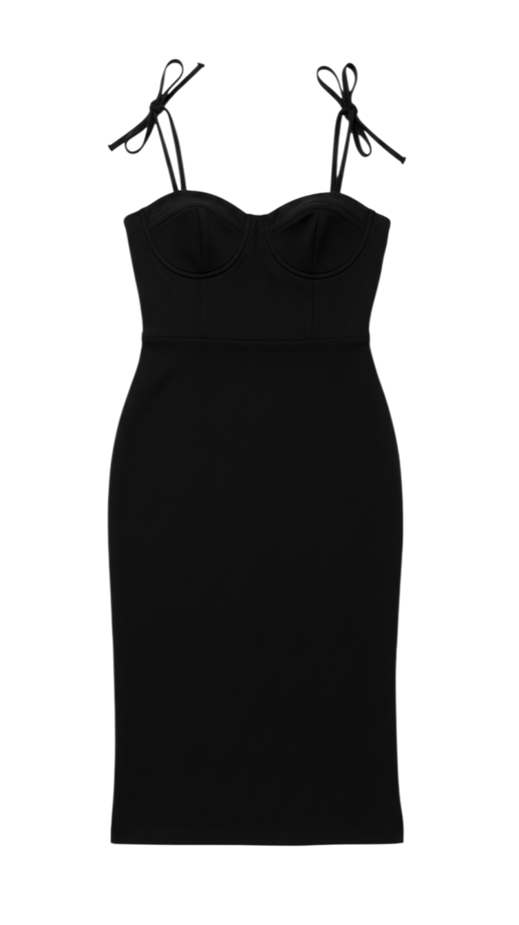 Black Strapless Bodycon Dress with Tie Straps