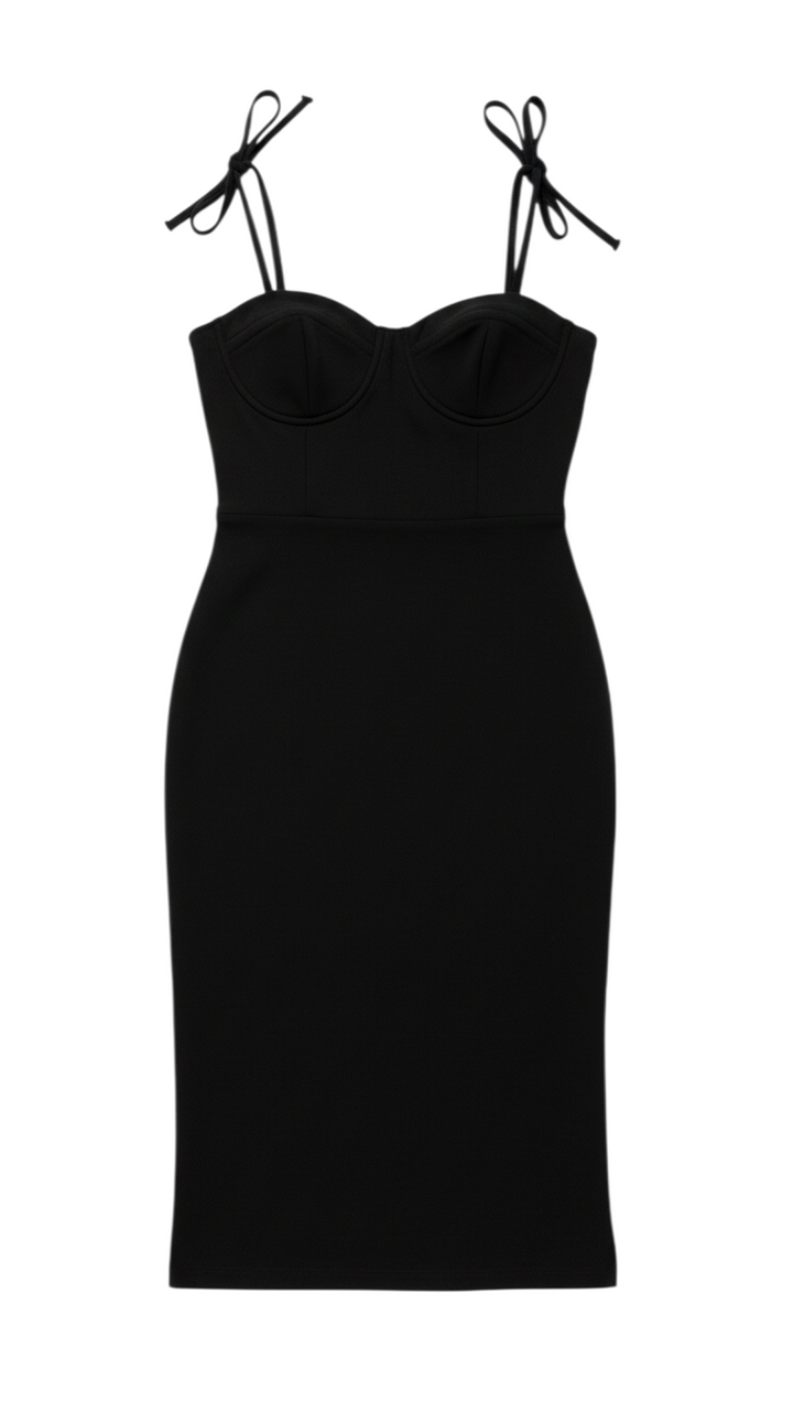 Black Strapless Bodycon Dress with Tie Straps