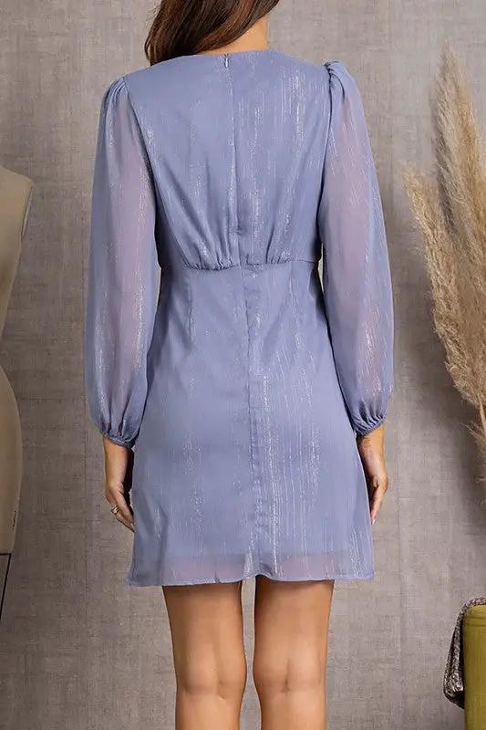 VESTIDO CORTO MINI CON ESCOTE LLAVE Y MANGAS LINTERNAS by Yanet Collection