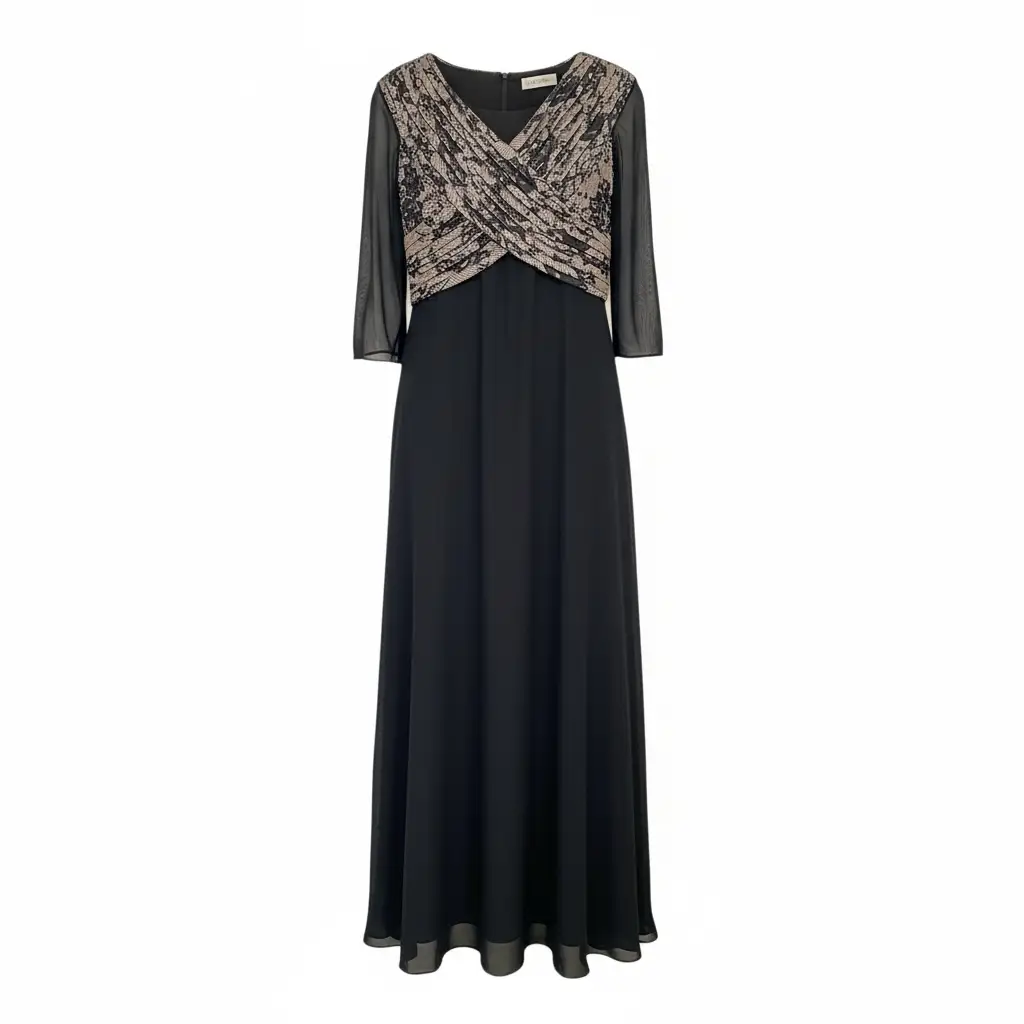 Vestido negro manga larga largo by Yanet Collective