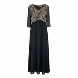 Vestido negro manga larga largo