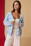 Cárdigan de Dama a Rayas Azul Pastel con Botones - Moda Mujer México