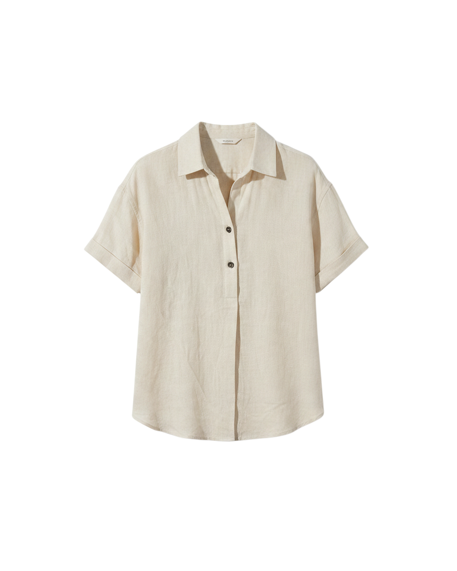 Blusa Beige de Manga Corta con Cuello - Estilo Boutique
