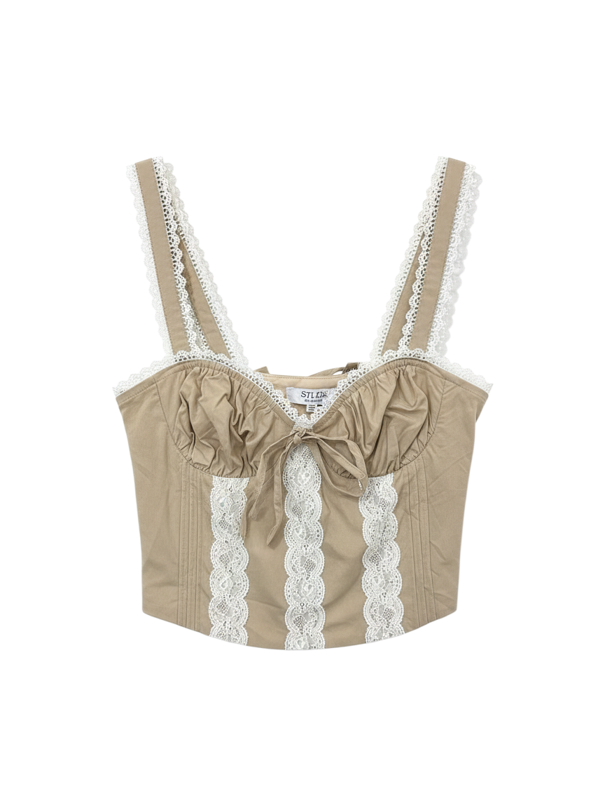 Corset Top Strapless Beige con Encaje - Estilo Boutique