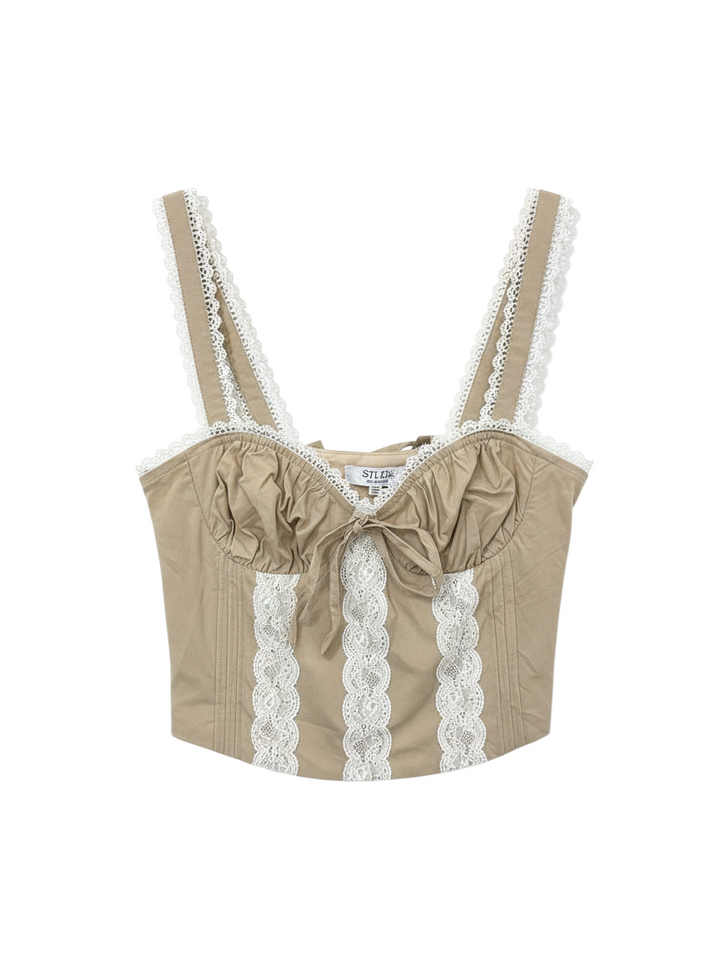 Corset Top Strapless Beige con Encaje - Estilo Boutique
