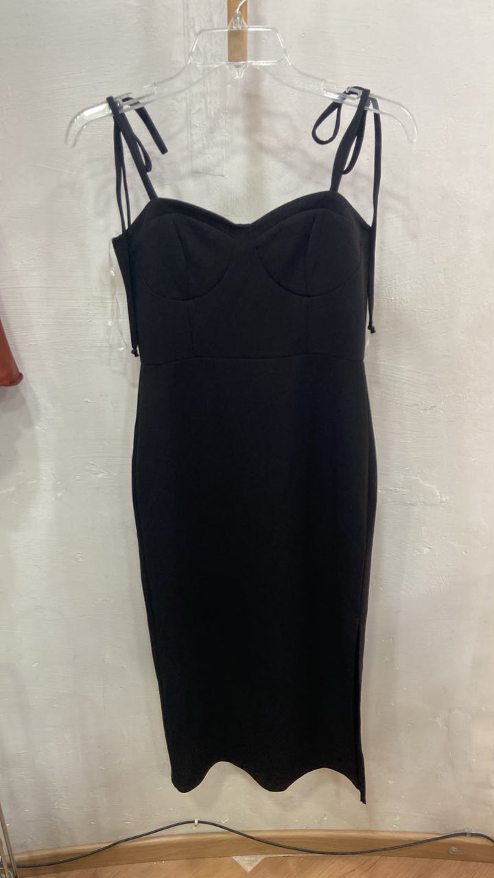 Black Strapless Bodycon Dress with Tie Straps