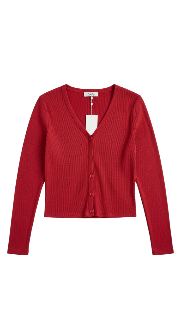 Cárdigan Rojo de Punto con Botones - Estilo Boutique