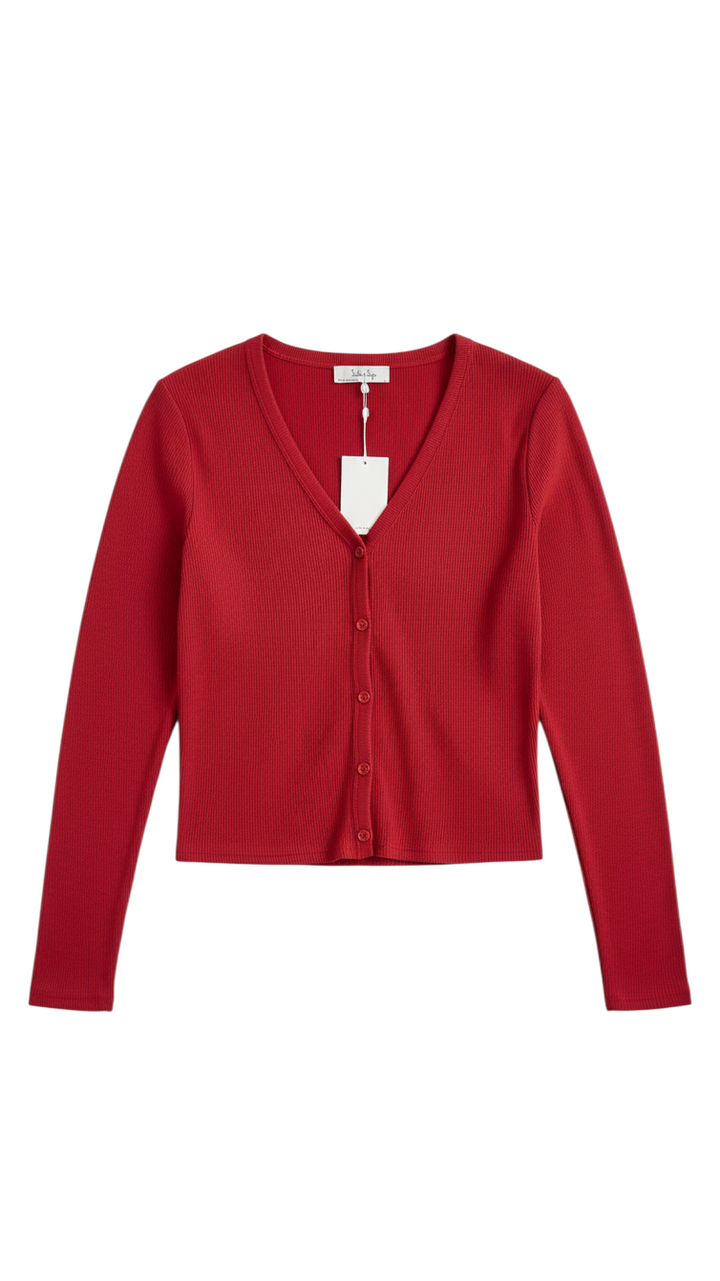 Cárdigan Rojo de Punto con Botones - Estilo Boutique