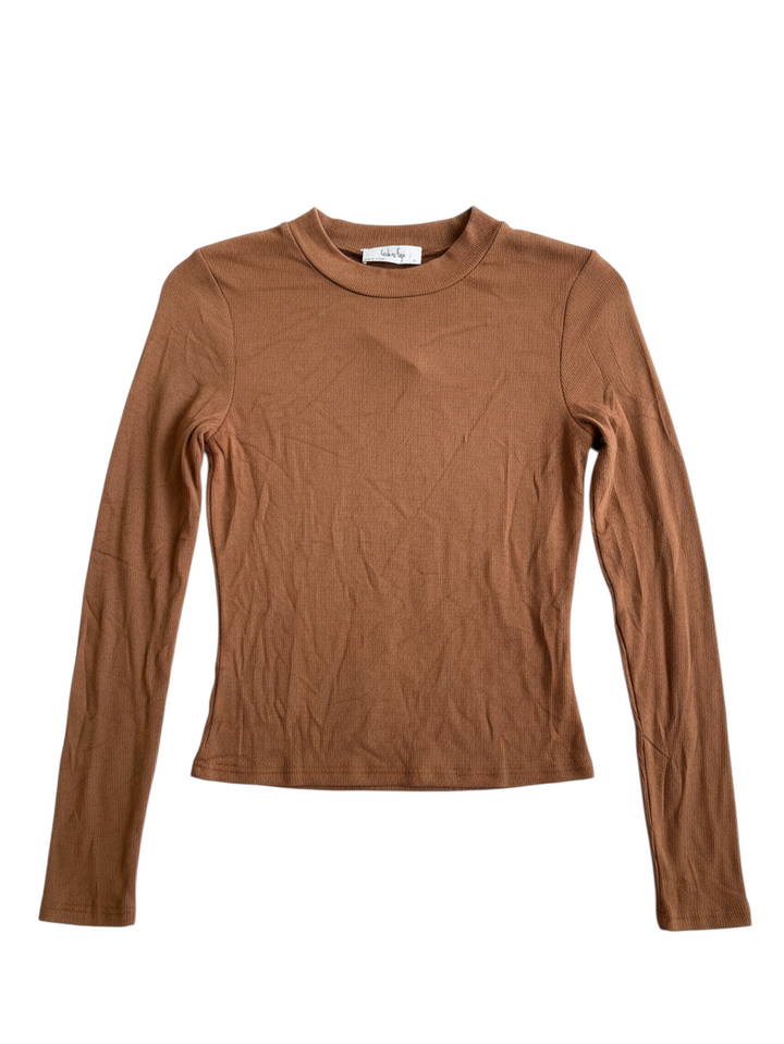 Blusa Ajustada de Manga Larga en Tono Café con Textura Boutique