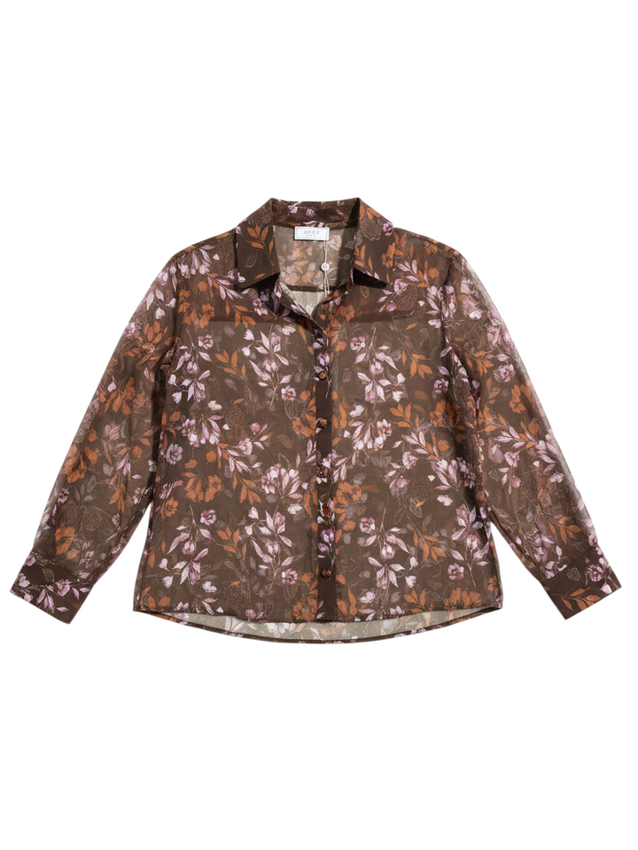 Blusa Boutique Floral en Tonos Tierra con Botones