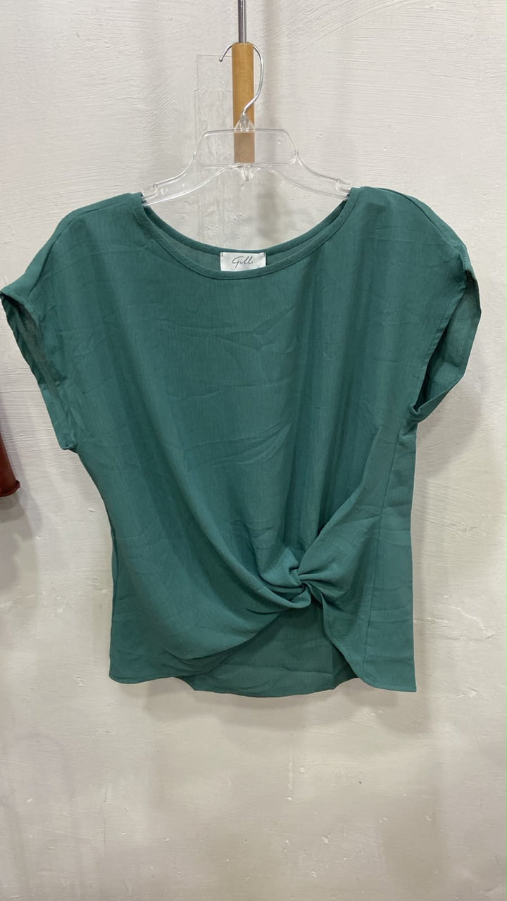 Green Short Sleeve Knot Front Top