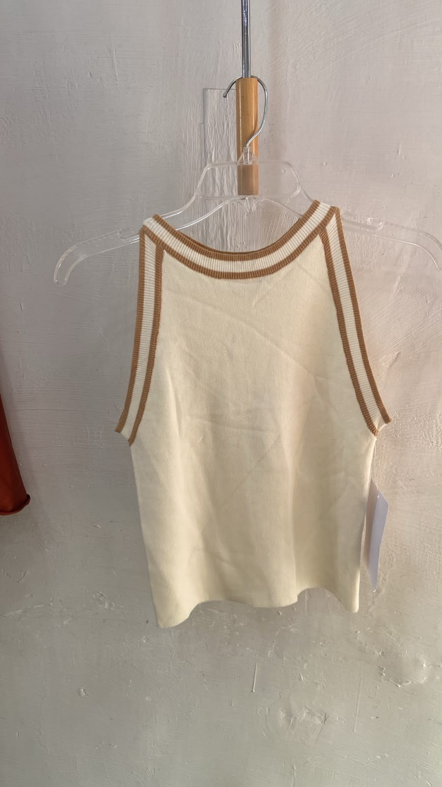 Cream Sleeveless Tank Top with Contrast Trim