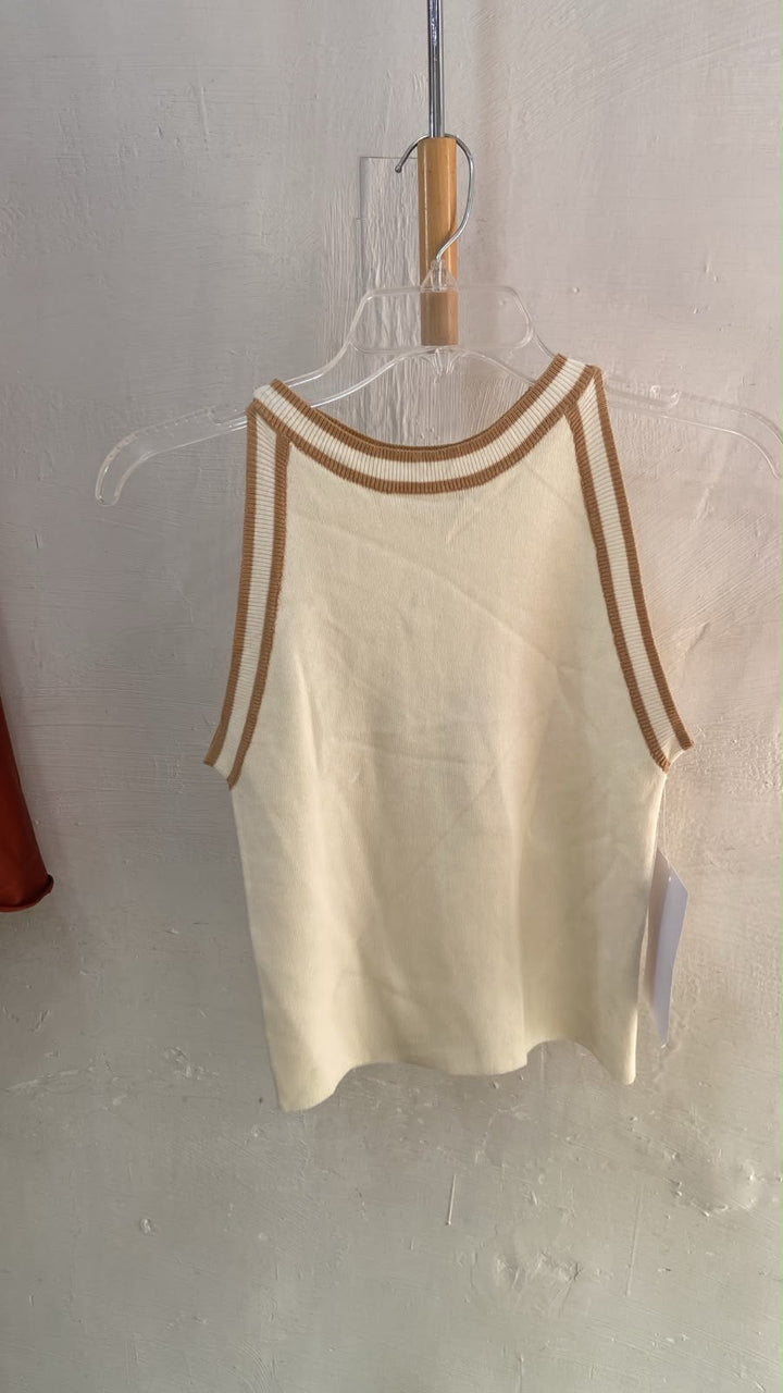 Cream Sleeveless Tank Top with Contrast Trim