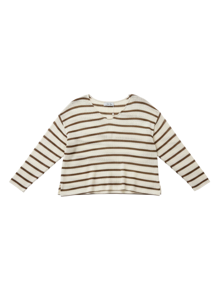 Suéter de Punto a Rayas Crema con Escote en V - Estilo Boutique