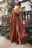 Vestido Elegante de Satén con Escote Sweetheart y Falda Flowy Terracota Catálogo