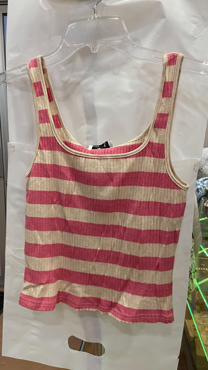 Top Sin Mangas a Rayas Rosas con Textura Acanalada - Estilo Boutique