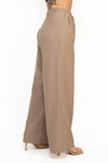 Pantalón pierna ancha café con Cinturón – Tiro Medio, Largo Completo – Mujer