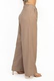 Pantalón pierna ancha café con Cinturón – Tiro Medio, Largo Completo – Mujer