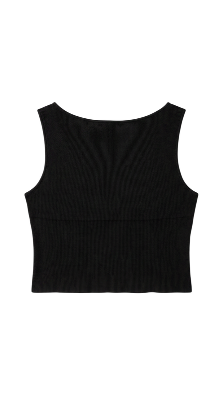 Black Sleeveless Cropped Top with Fitted Design