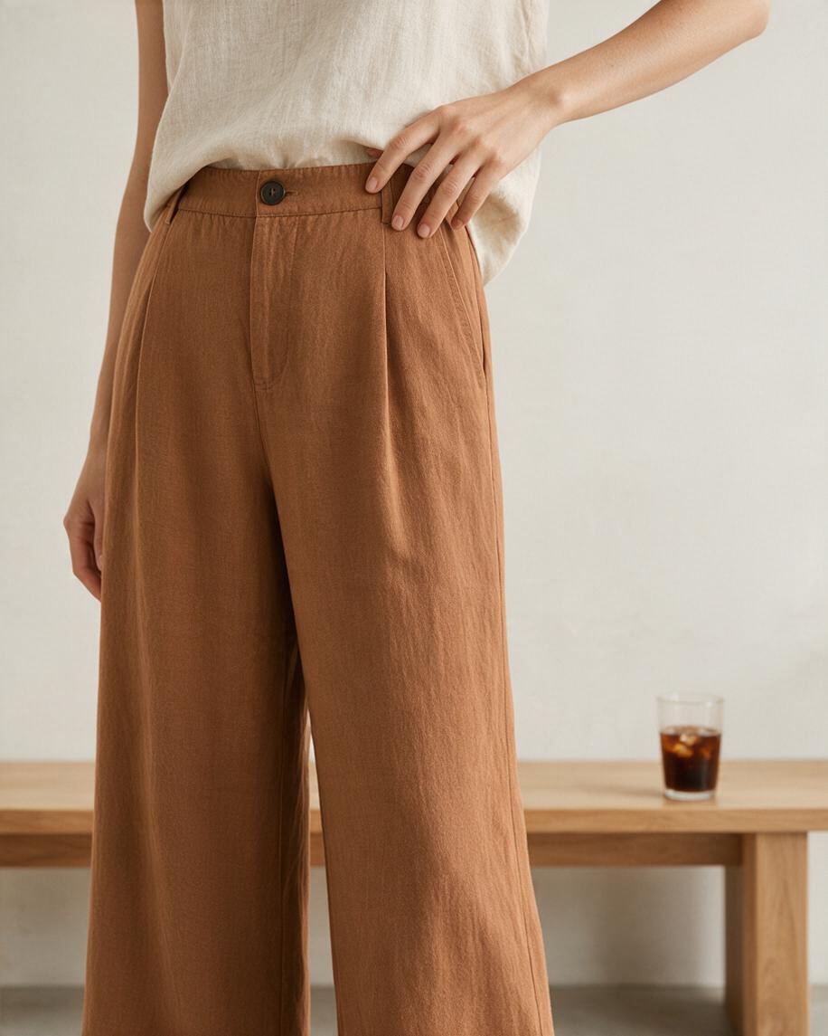 Pantalones Rust de Pierna Ancha con Detalle de Botones - Estilo Boutique