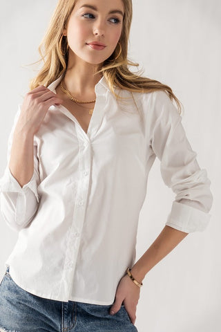 BLUSA BLANCA MANGA LARGA CAMISA  CON BOTONES DE CORTE CLçSICO