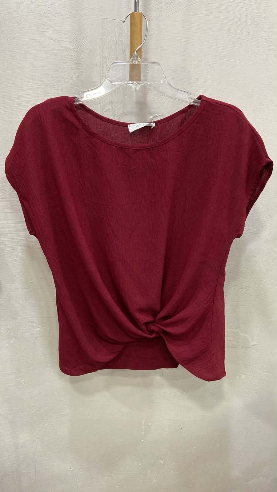 Burgundy Short Sleeve Knotted Top