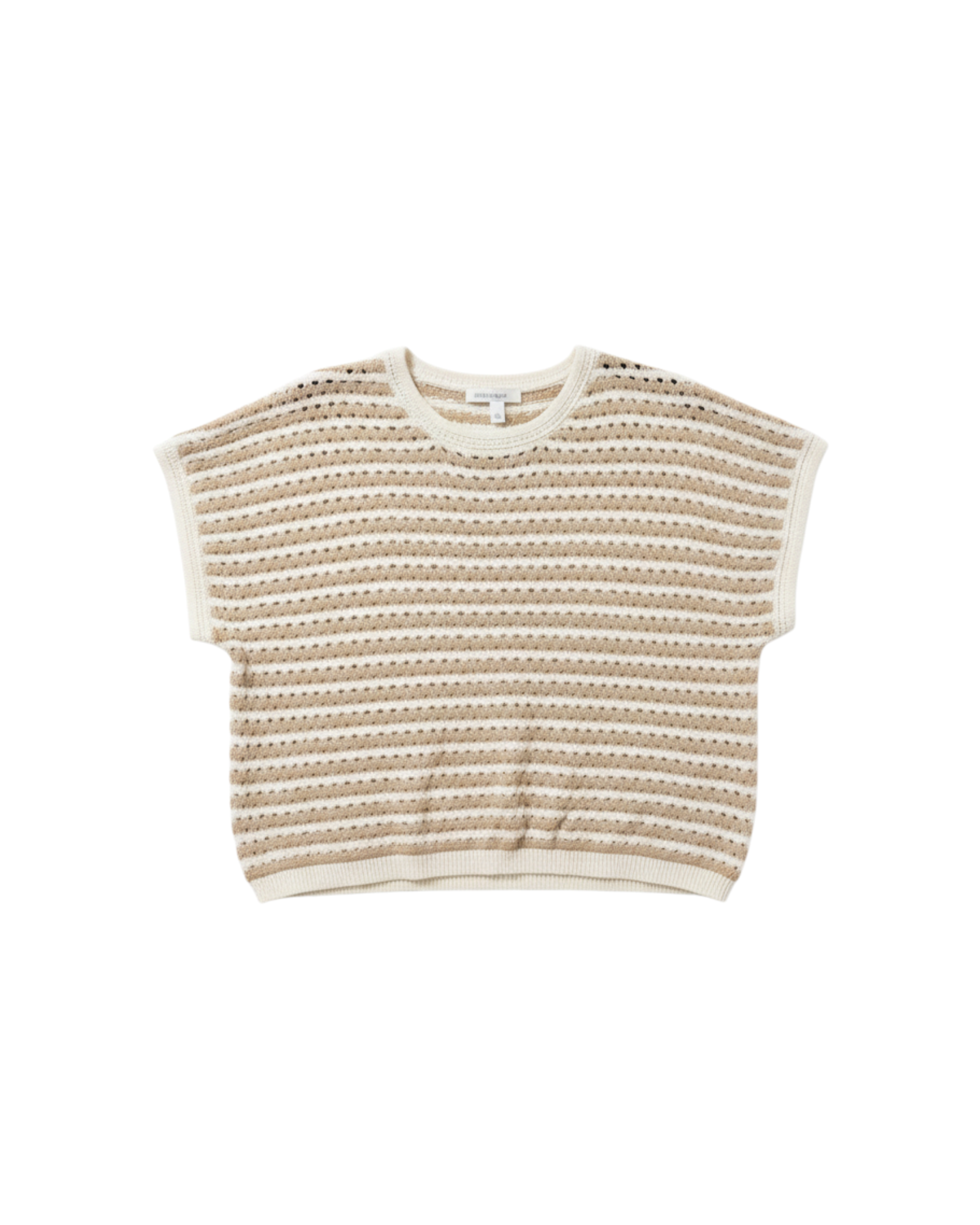 Top de punto Yanet Collective color crema con textura a rayas horizontales, manga corta y cuello redondo