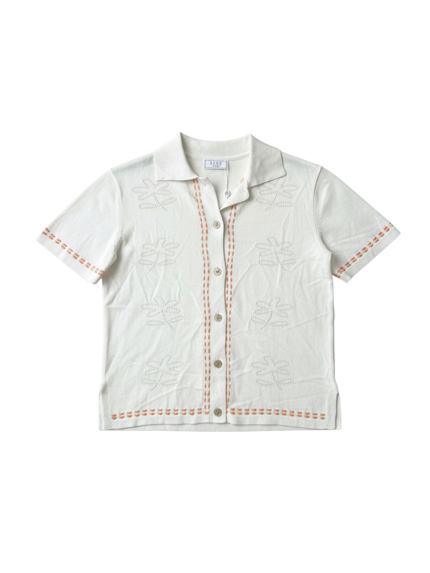 Blusa Blanca Bordada de Manga Corta - Estilo Boutique