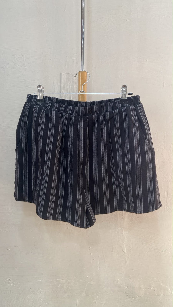 Black Striped Relaxed Fit Shorts with Pockets