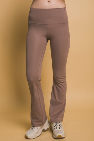 Leggings Acampanados de Cintura Alta para Mujer Con Bolsillos Laterales Deportivos Cafe Mocha Mousse