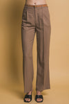 Pantalones de Lino Pierna Ancha con Cinturón Cafe