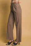 Pantalones de Lino Pierna Ancha con Cinturón Cafe