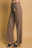 Pantalones de Lino Pierna Ancha con Cinturón Cafe