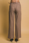 Pantalones de Lino Pierna Ancha con Cinturón Cafe