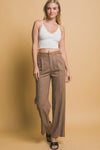 Pantalones de Lino Pierna Ancha con Cinturón Cafe