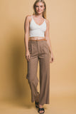 Pantalones de Lino Pierna Ancha con Cinturón Cafe