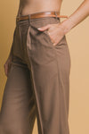 Pantalones de Lino Pierna Ancha con Cinturón Cafe