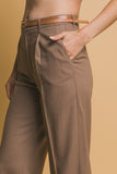 Pantalones de Lino Pierna Ancha con Cinturón Cafe