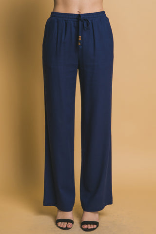 Pantalones de Lino con Cordón Azul Marino
